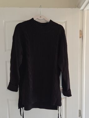 Black Tape_ Black Cable-Panel Turtleneck Sweater
